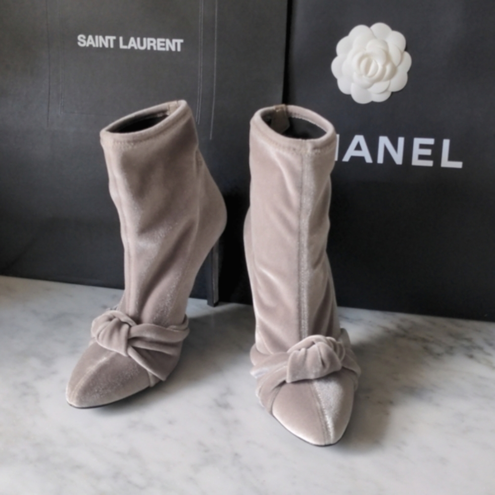 Giuseppe Zanotti Gray Silver Velvet Knot Ankle Sock Boots Booties Heels